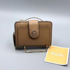 Michael Kors Charm Small Tab Compact Pocket Wallet in Husk Leather 3263G0KD5L